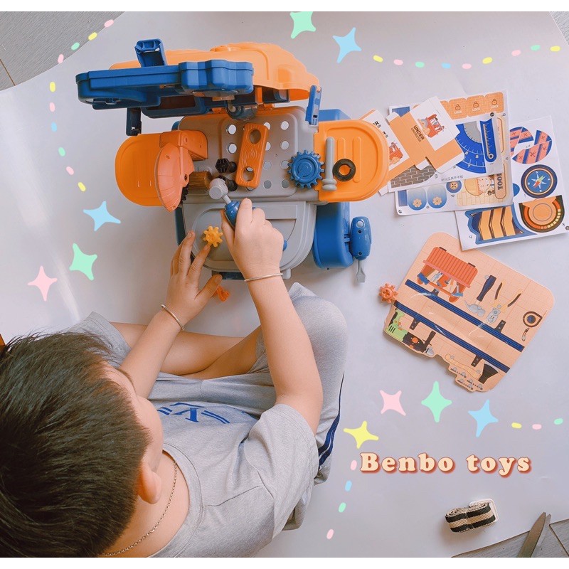 Bộ đồ chơi bé tập làm kỹ sư nhí gồm Cờ lê mỏ lết, tua vít, chi tiết lắp ráp