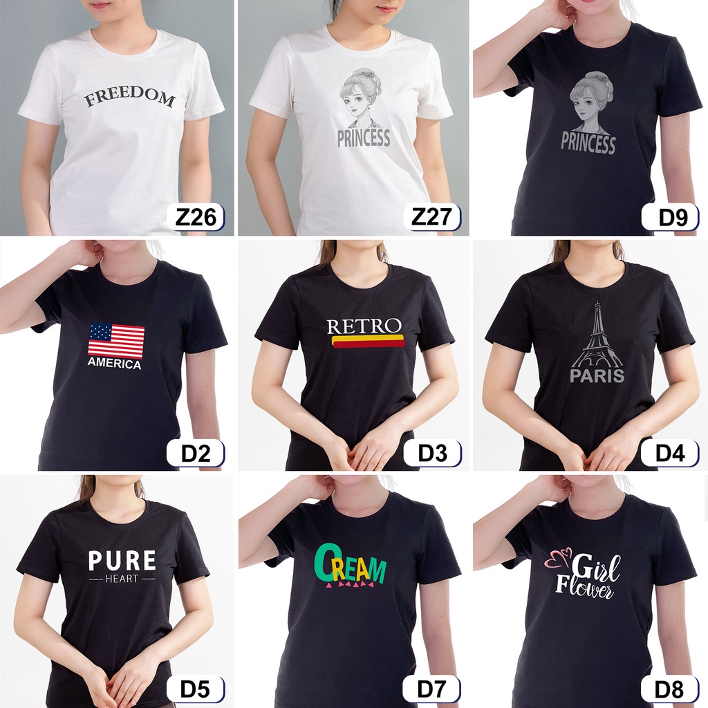 Áo thun nữ TOLI cổ tròn màu đen in độc quyền, 100% cotton 4 chiều mềm mịn, co dãn, form suông cơ bản