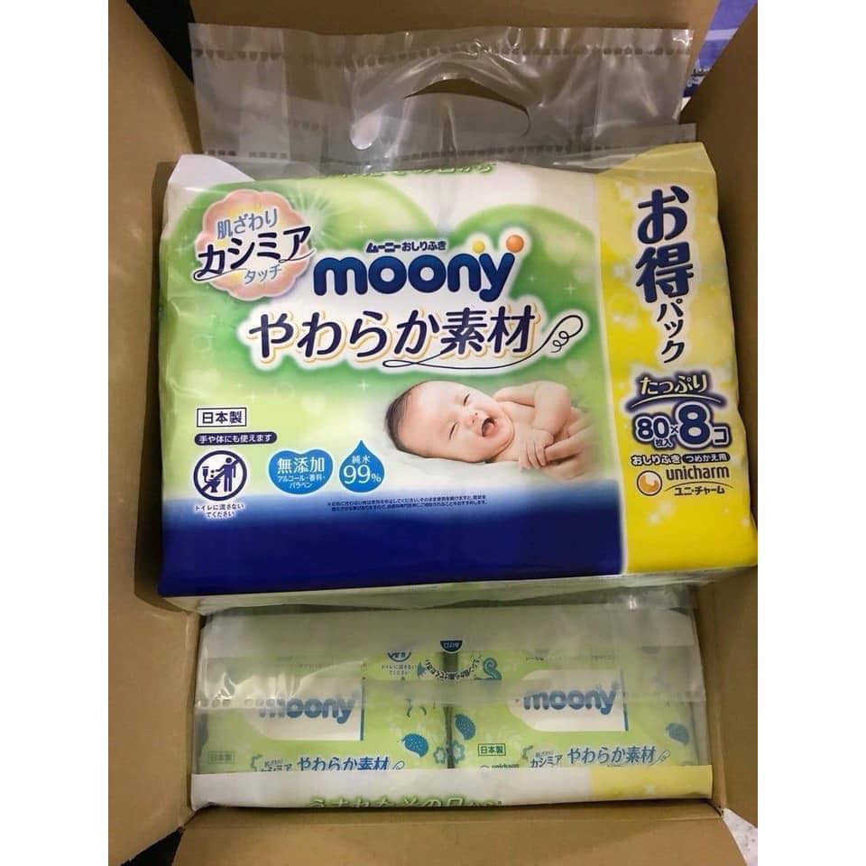 Combo 10 gói khăn ướt Moony nội địa Nhật gói 80 tờ