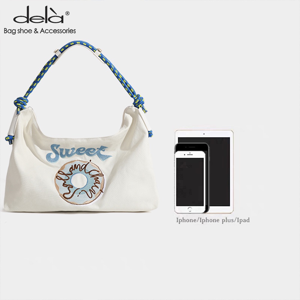 Dela Túi Đeo Vai Vải canvas Thêu Họa Tiết Độc Đáo Thời Trang Cỡ Lớn 2022 Cho Nữ