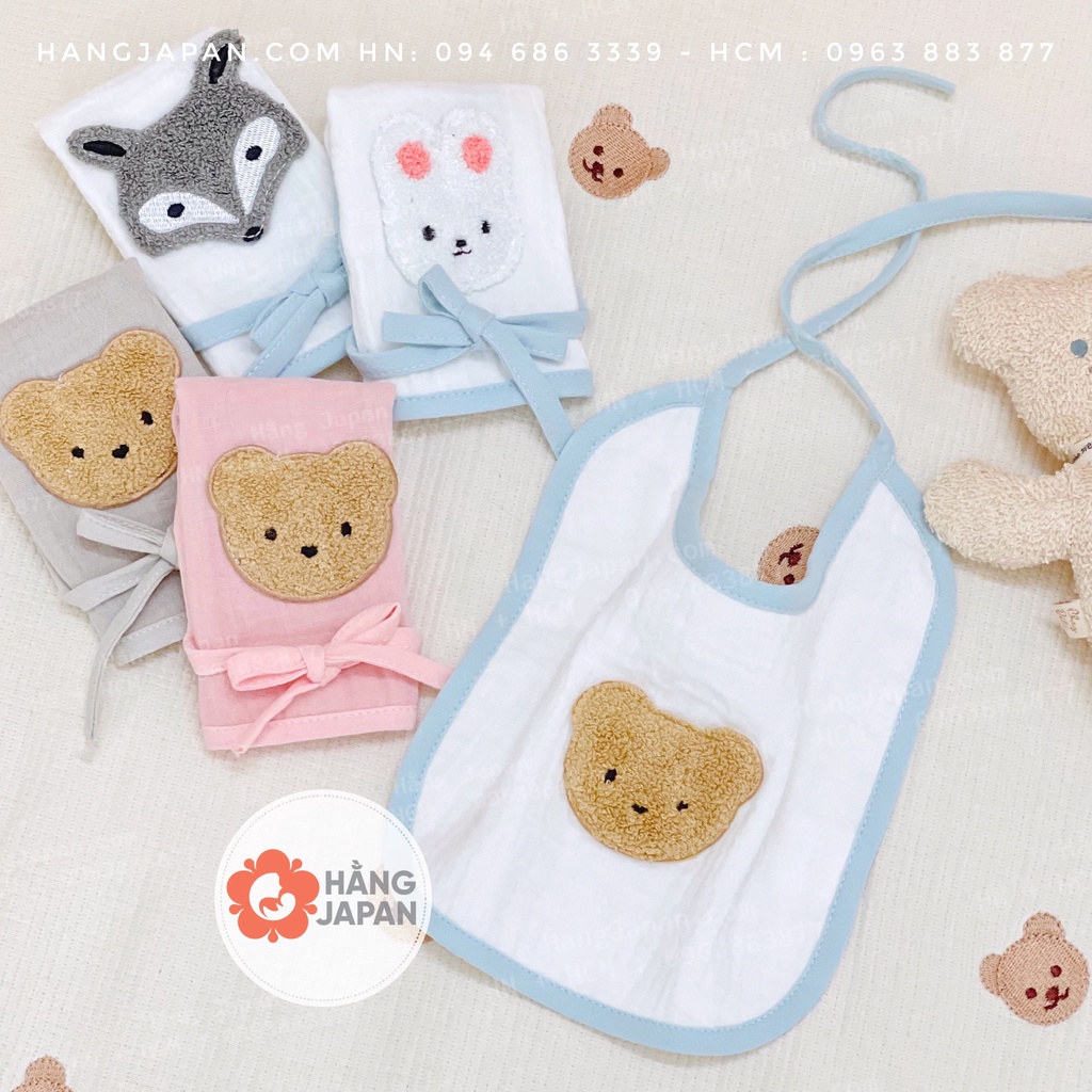 Khăn yếm vải xô sợi tre viền trắng họa tiết ngẫu nhiên siêu mềm mịn cho bé từ sơ sinh