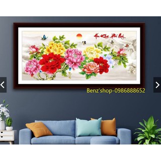Tranh đính đá HOA MẪU ĐƠN TRANH ĐÍNH ĐÁ HOA KHAI PHÚ QUÝ VS344  (120*60), tranh thêu phú quý bình an LV3272 (124x62cm))