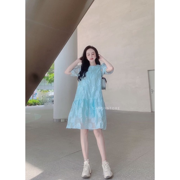 Đầm đuôi cá form suông hoa xanh