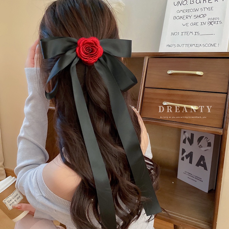 Kẹp Tóc Vải Satin Hình Hoa Hồng Phong Cách Pháp Thời Trang Cho Nữ