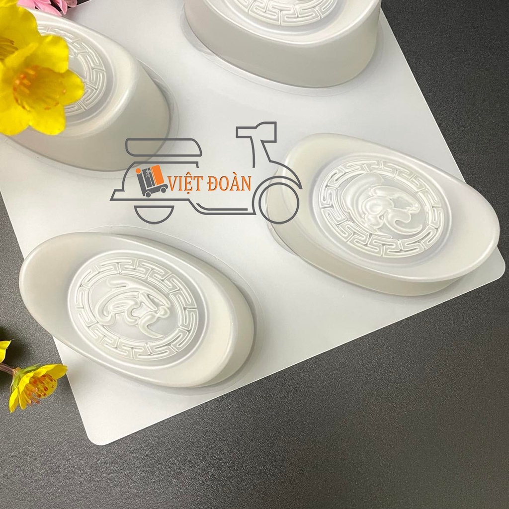 Khuôn RAU CÂU TRUNG THU, NHẤN XÔI, BÁNH DẺO, RAU CÂU 3D - THỎI VÀNG 4 hình PHÚC LỘC THỌ TÀI - nhựa đẹp, SẮC NÉT