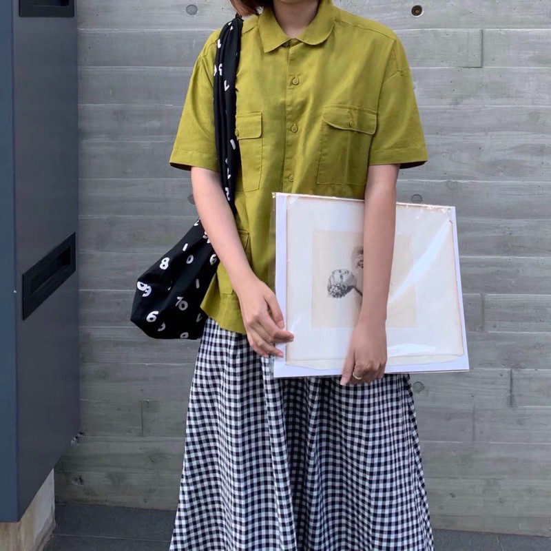 Set sơ mi tay ngắn + chân váy caro