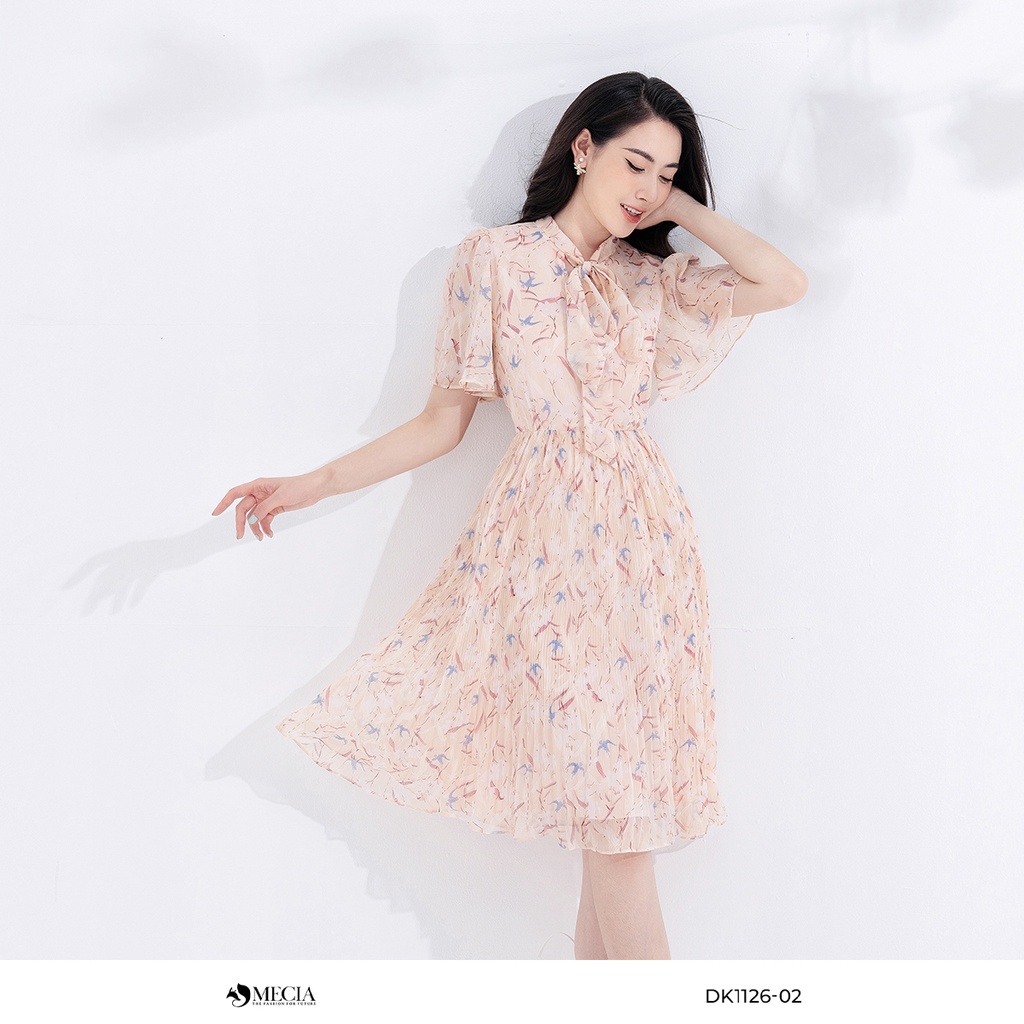 Đầm hoa xòe cổ thắt nơ MECIA tay bồng DK1126