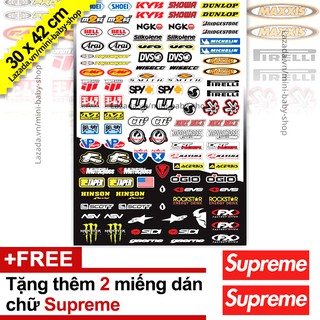 Decal xe máy khổ A3 - 112 Miếng dán - Tặng thêm 2 miếng dán Supreme