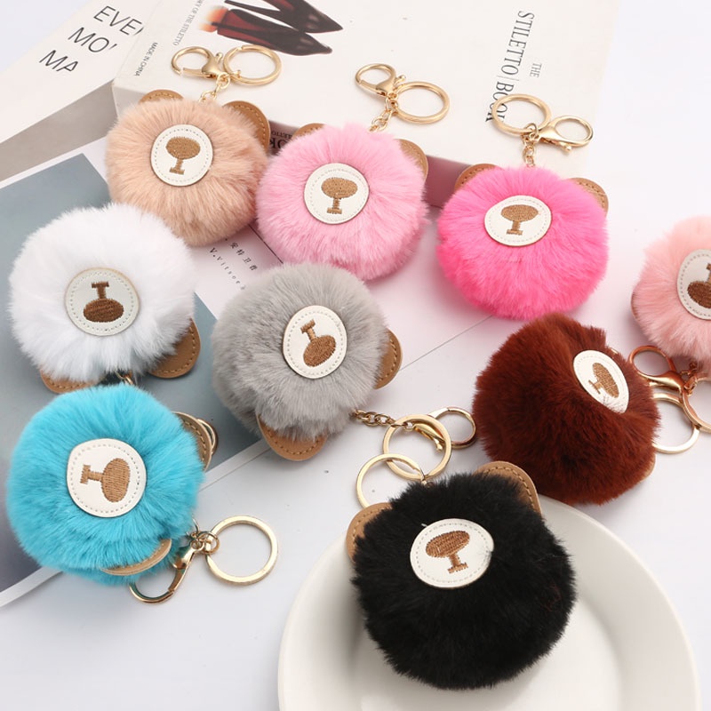 charm cute trang trí balo charm móc khoá phụ kiện handmade phụ kiện ví Móc khóa gấu dễ thương quả bóng tóc Chất liệu PU bóng trang trí sang trọng giả rex quả cầu lông thỏ bông gấu túi mặt dây chuyền