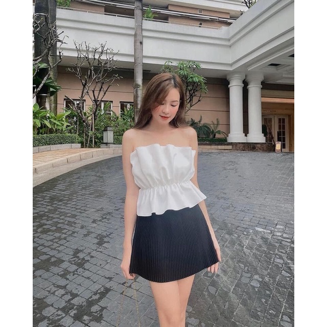 Áo croptop peplum ống trắng