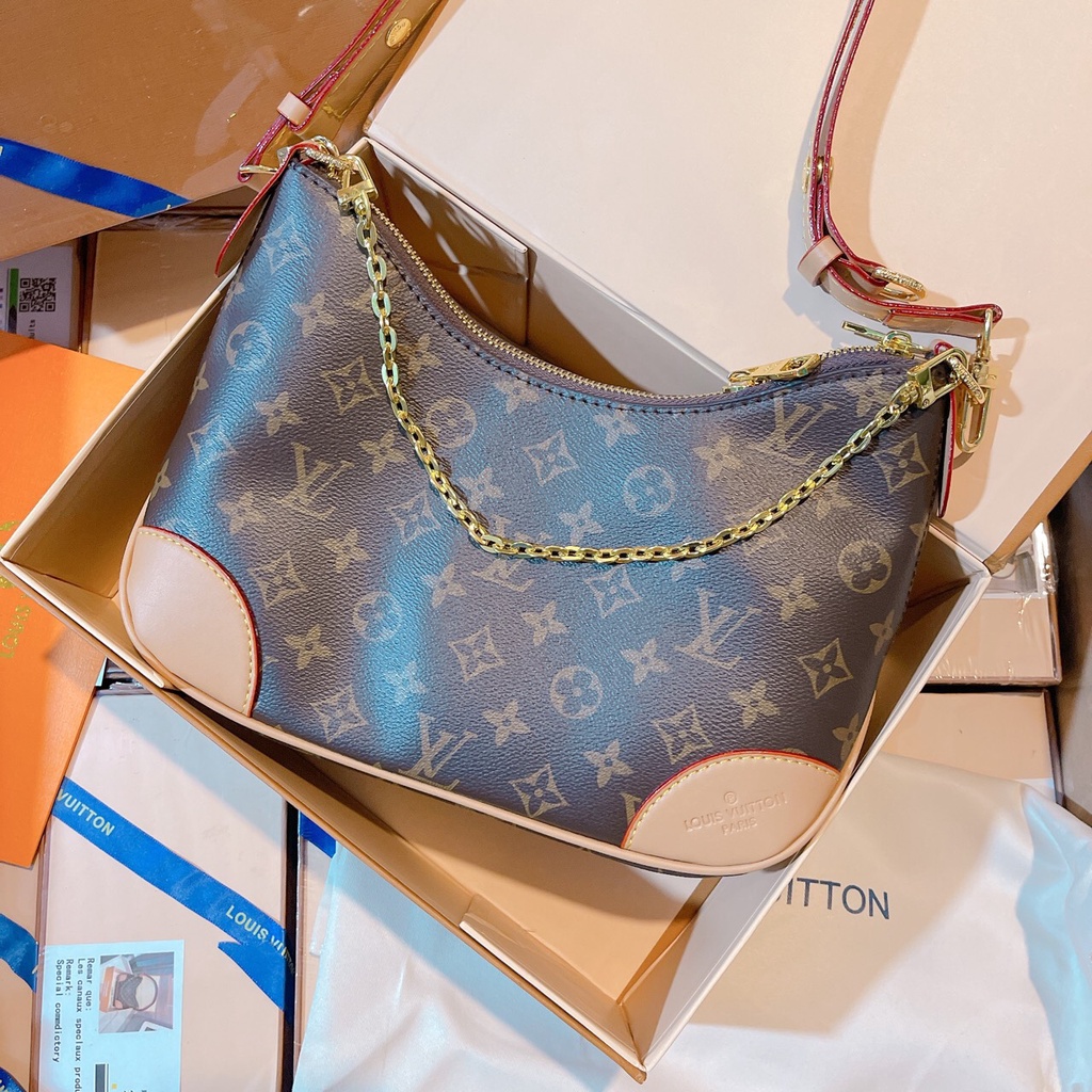 Túi L.v Size 23 Cm Đeo Chéo Đeo Kẹp Nách Hoa Nâu Cao Cấp Hàng 2 Box Nam Châm