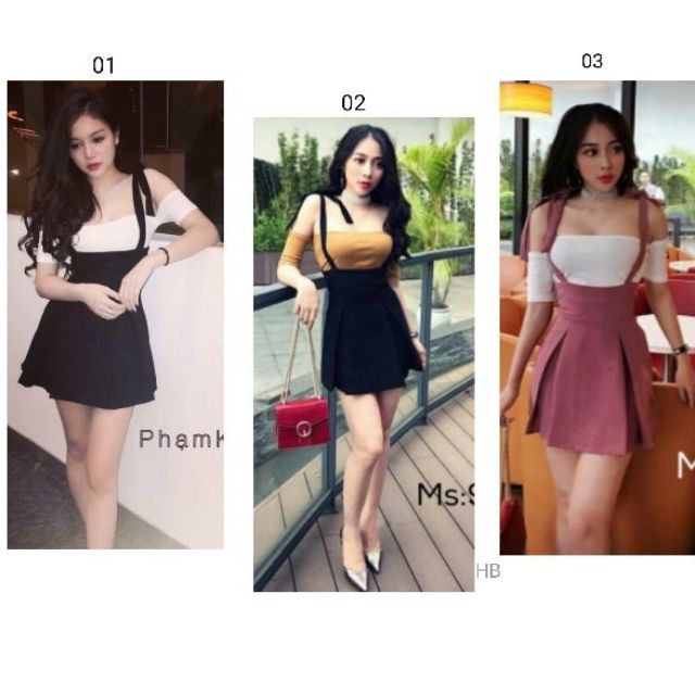 Set Đầm Yếm Buộc Nơ & Áo Trễ Vai