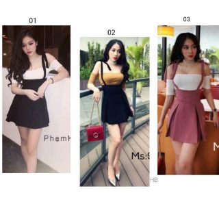 Set Đầm Yếm Buộc Nơ & Áo Trễ Vai