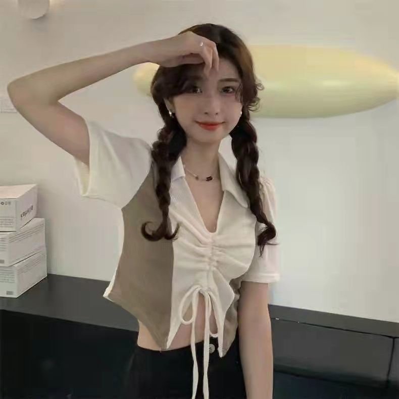 Áo Thun NgắN Tay Cổ Chữ V MàU Tương PhảN Cho Nữ JL-TX-518