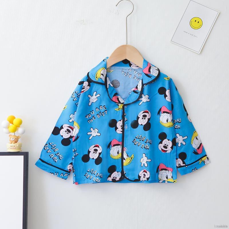 Bộ Pijama Dài Tay In Hình Chuột Mickey Dễ Thương Cho Bé Từ 0-6 Tuổi