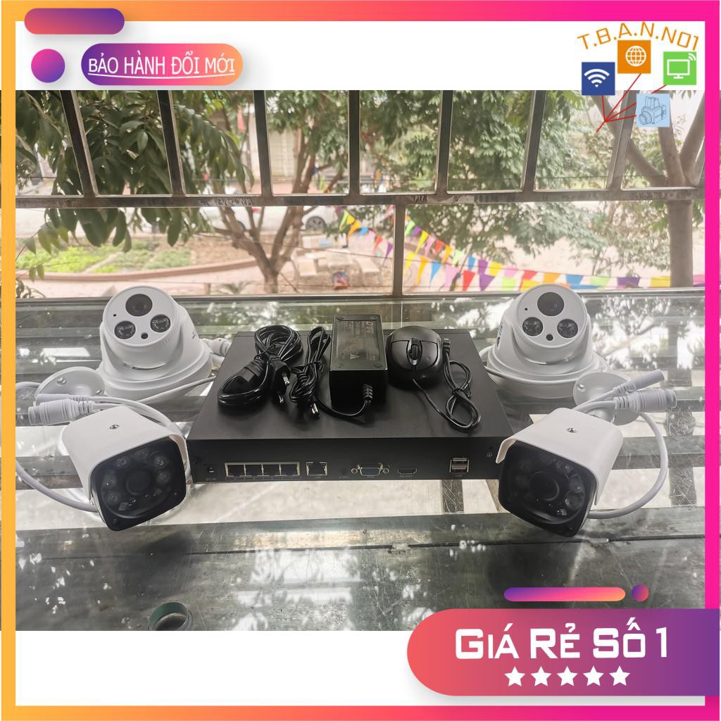 {Có Mic + Có Màu 24/24} TRỌN BỘ KIT 4 CAMERA IP POE 3MP CÓ MIC THU ÂM