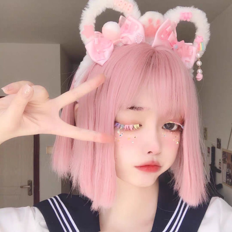 Bộ Tóc Giả Ngắn Xoăn Tự Nhiên Kiểu Nhật Bản Dễ Thương Thời Trang Mùa Hè Cho Nữ