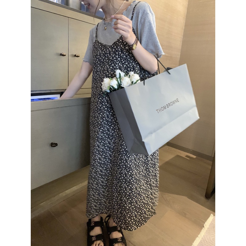 |V04| Váy hoa nhí hai dây xẻ tà