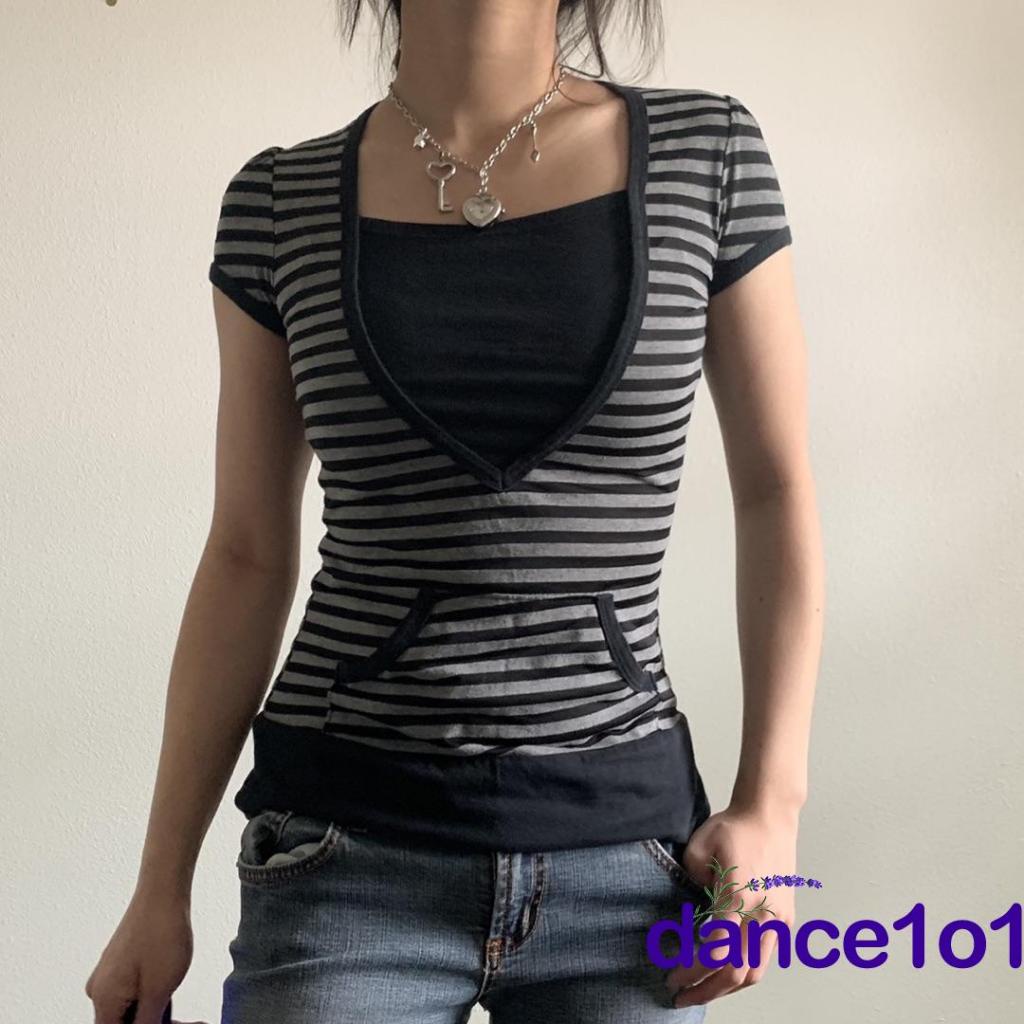 ✫Ex✤Áo Thun Tay Ngắn In Họa Tiết Kẻ Sọc Thời Trang Mùa Hè Cho Nữ