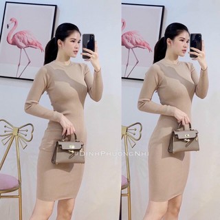 váy dài tay body cổ tròn chất cotton tăm 3 màu