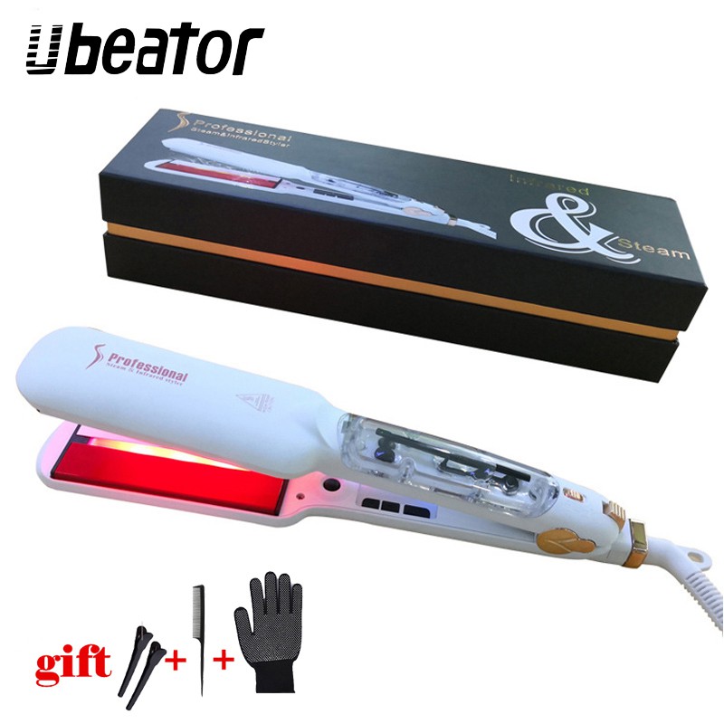 Ubeator Steam Hair Straightener Infrared Heating Flat Iron LED Display Ceramic Vapor