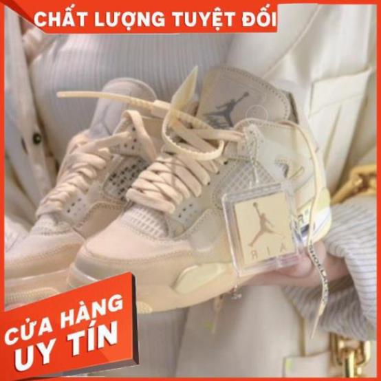 Giày air jordan 4 retro off white kem , Giày sneaker JD4 màu kem siêu hot mới nhất