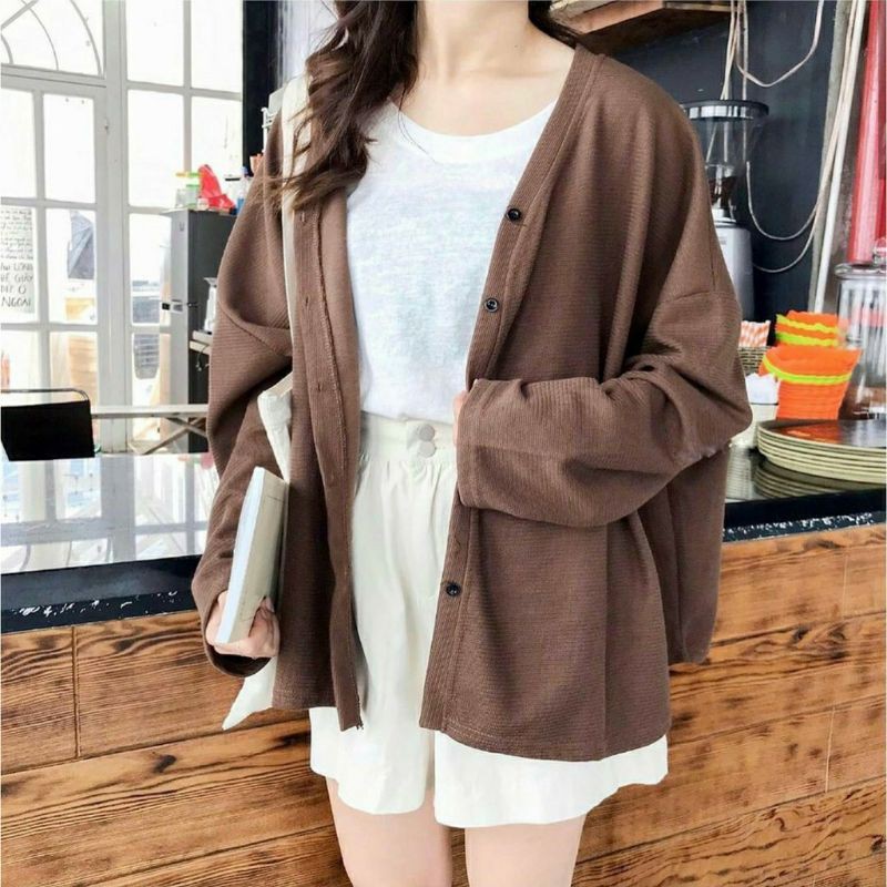 Áo khoác nỉ Cardigan Basic form rộng (Ảnh thật)