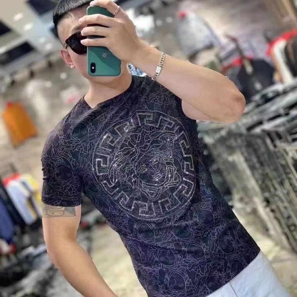 Áo Thun Tay Ngắn In Logo Versace Đính Đá Thời Trang Cho Nam