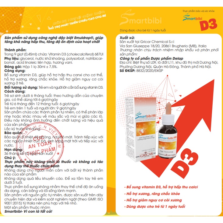 ✔️️️(Chính Hãng) Smartbibi D3 nhập khẩu Châu Âu - chống còi xương, tăng chiều cao cho trẻ nhỏ