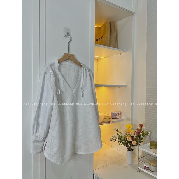 MIE MIN Áo Sơ Mi Linen cổ V