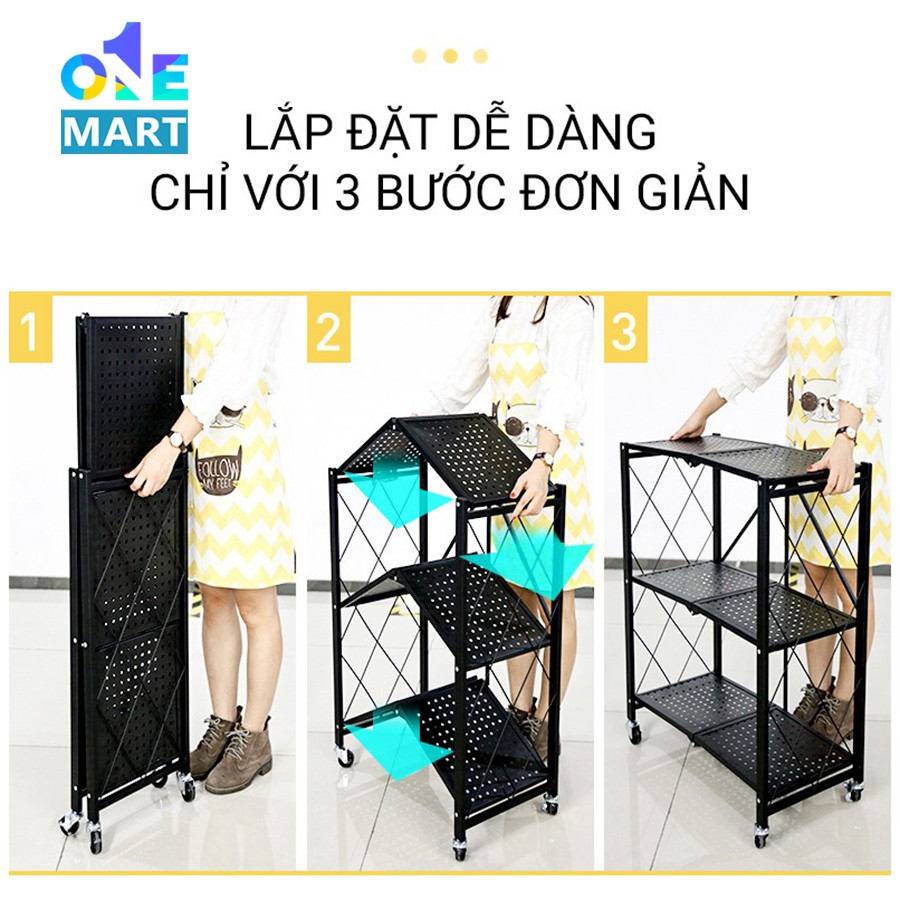 Kệ để đồ đa năng gấp gọn 3/4/5 tầng cho nhà bếp, phòng ăn kệ để lò nướng tiện lợi tháo lắp bánh xe dễ dàng - Onemart