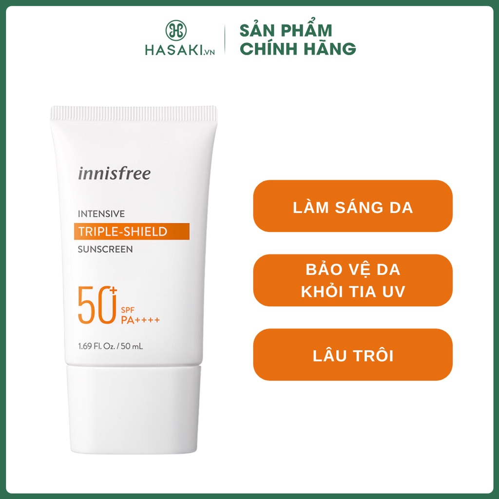 Kem Chống Nắng Lâu Trôi Làm Sáng Da innisfree Intensive Triple Shield Sunscreen SPF50+ PA++++ 50ml | Hasaki