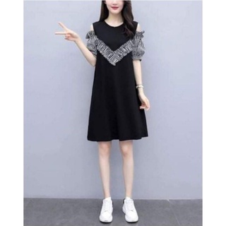 đầm bigsize thiết kế Mit Design 40kg_120kg mẫu trễ vai pha tay bèo caro mặc đi làm,đi chơi đều xinh