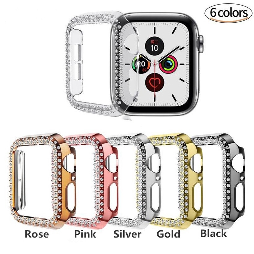 Vỏ bọc PC đính đá hai hàng cho đồng hồ Apple Watch 38mm 42mm 40mm 44mm iWatch 5 4 3 2 shanchu