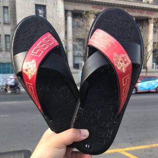 Dép nam quai ngang đỏ đen mẫu mới 2019
