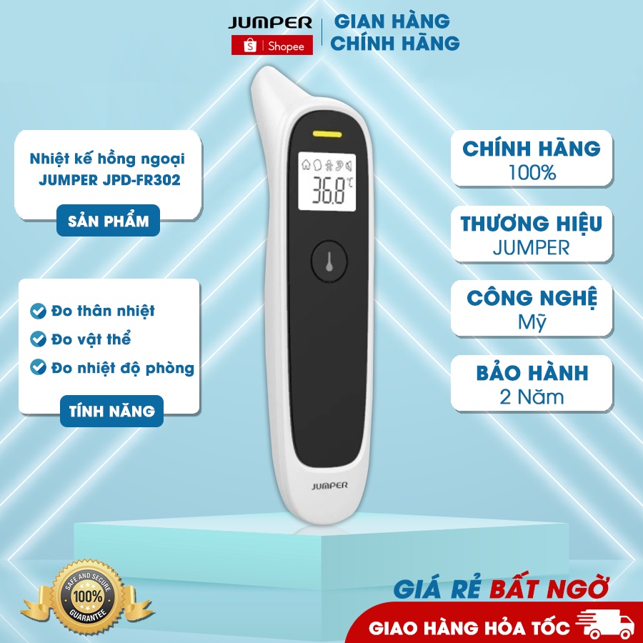 Nhiệt Kế Điện Tử Hồng Ngoại Đo Trán Và Tai Jumper JPD-FR302 | 4 Chế Độ Đo Chuyên Nghiệp - Cảnh Báo S