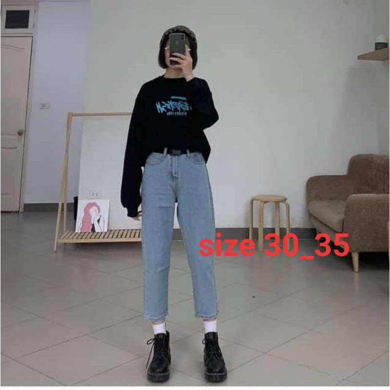 SIZE30~35] Quần Baggy Jean Trơn Xanh Đậm/ Nhạt /  Lưng Cao - Form Siêu Đẹp