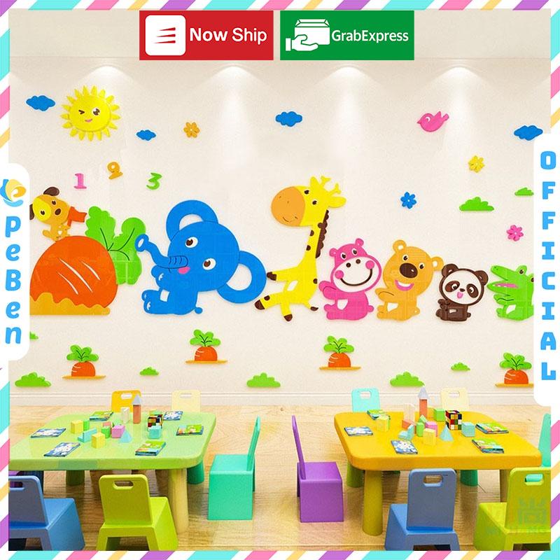 Tranh dán tường mica 3d decor khổ lớn nhổ củ cải trang trí mầm non, phòng cho bé Nhiều Size - EPeBen