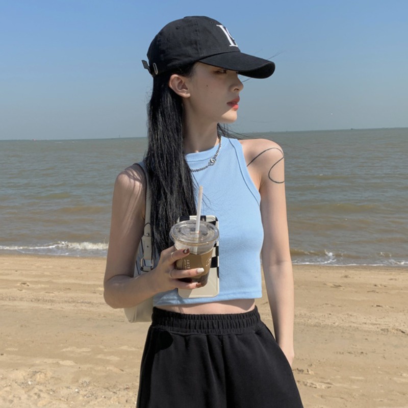 Áo Hai Dây Cổ Tròn Màu Trơn Dáng Ôm Thời Trang Mùa Hè Dành Cho Nữ