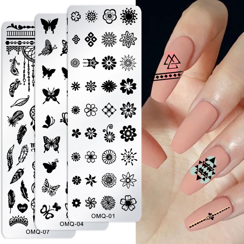 Khuôn in nail mẫu bướm hoa lá , bản in móng tay kim loại hình đơn dụng cụ làm nail chuyên dụng