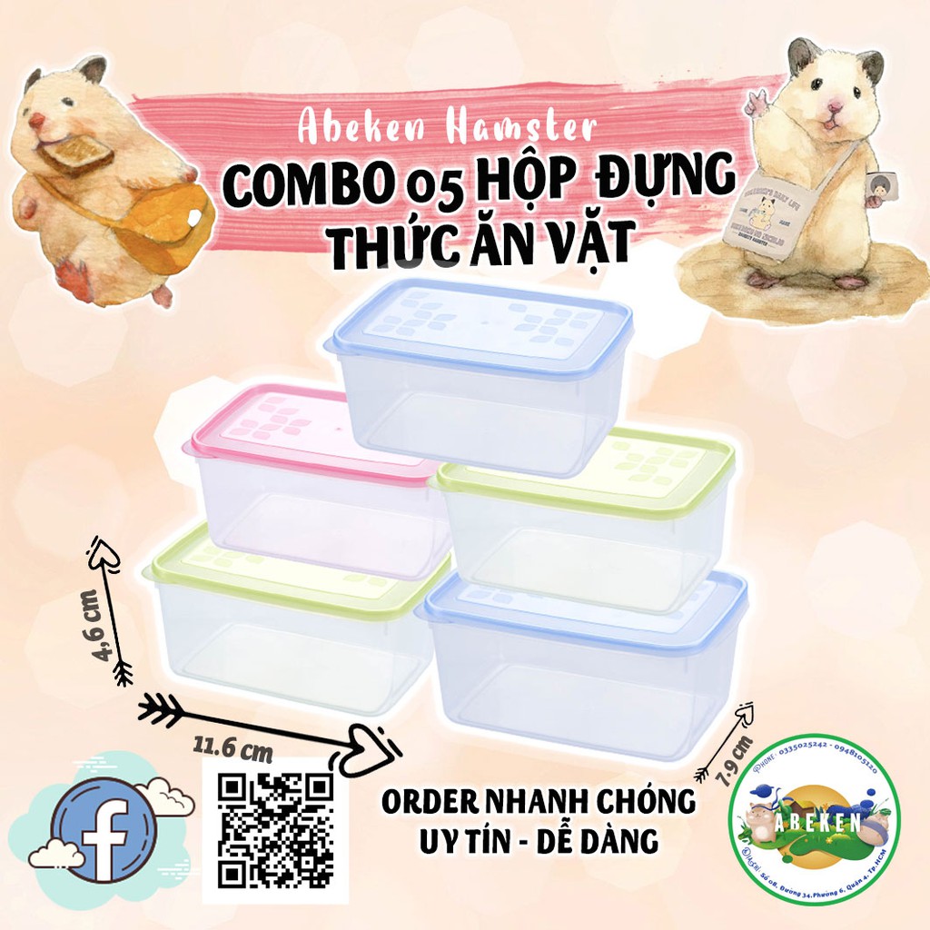 COMBO 05 hộp đựng thức ăn vặt dành cho Hamster/ Sóc/ Thỏ/ Bọ