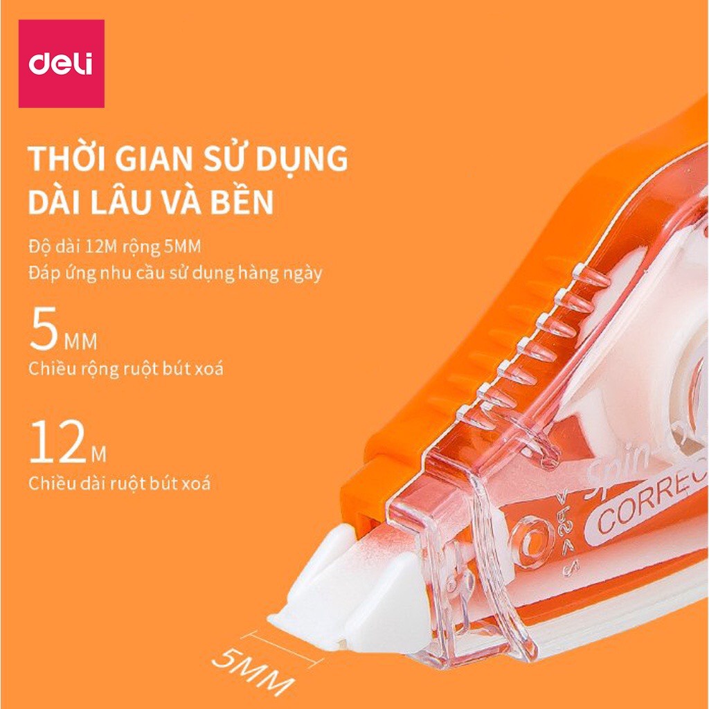 Bút xóa băng cao cấp Deli dài 12m - 1 chiếc - khô nhanh - Băng xóa kéo văn phòng phẩm cute - MIYABI STORE