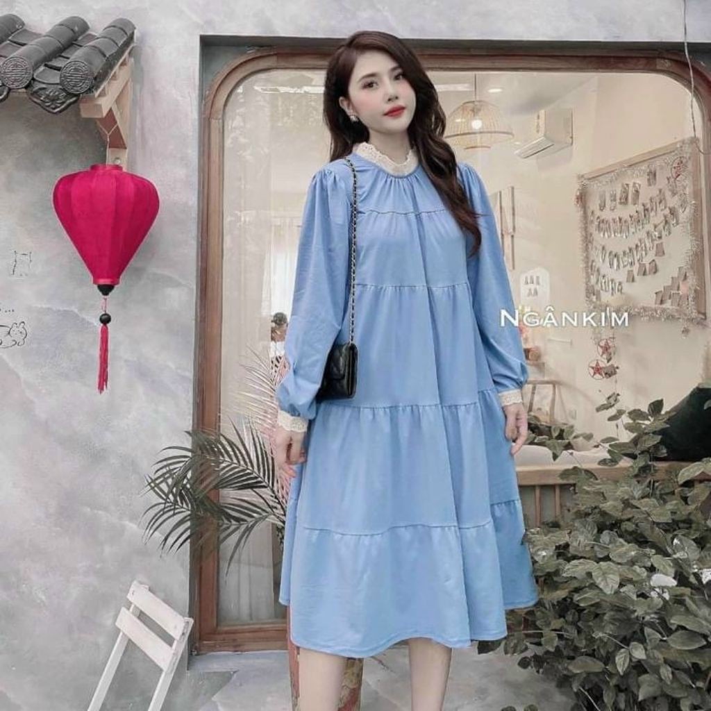 Váy bầu thời trang thiết kế dài tay M201 chất cát hàn freesize từ 45 đến 75kg