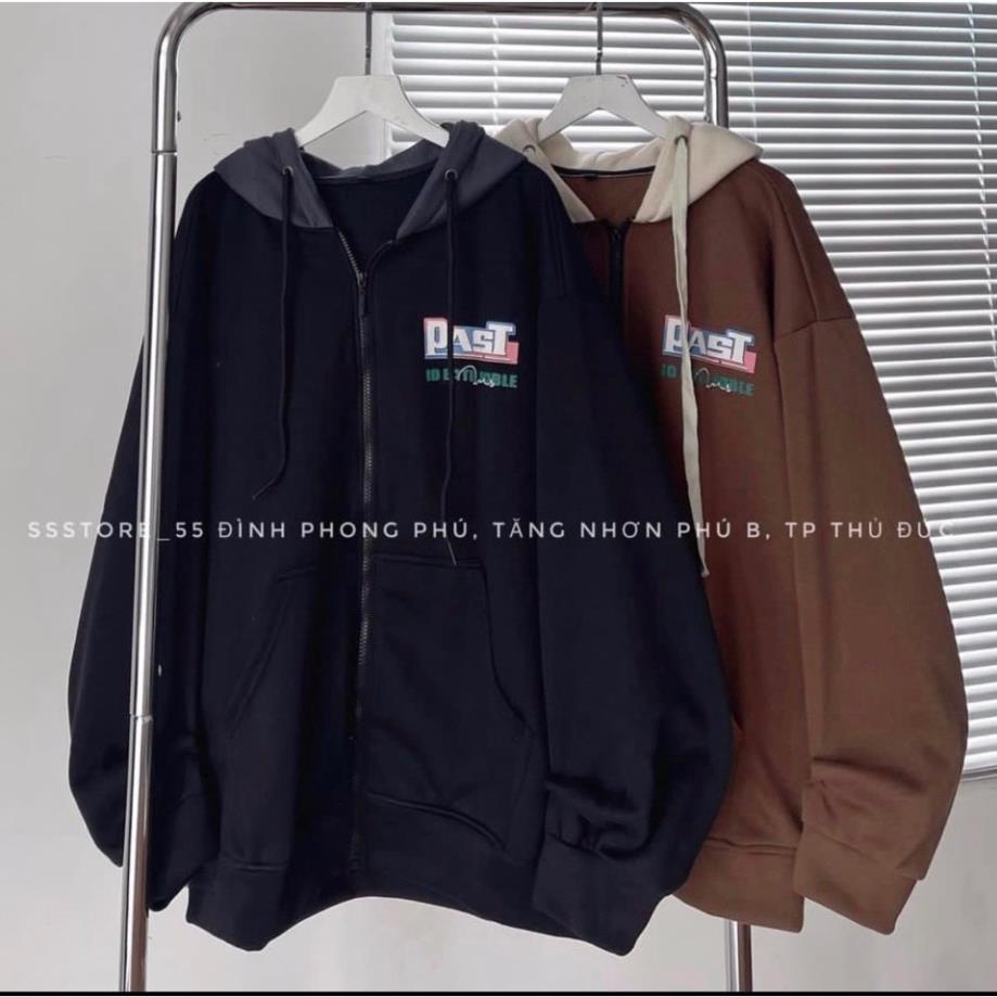 Khoác Nỉ Hoodie Nam Nữ Unisex In Hoiaj Tiết Chữ PastHàn Quốc Dáng Rộng Mũ To Tay Bồng