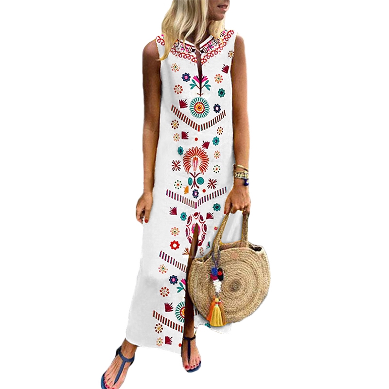 Đầm sát nách ZANZEA dáng dài size lớn in họa tiết dân tộc Boho | BigBuy360 - bigbuy360.vn