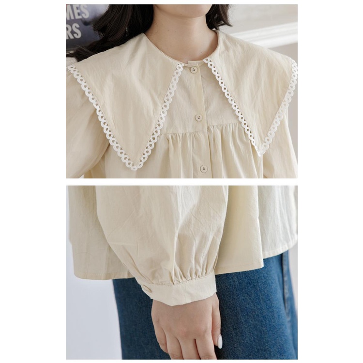 Áo Sơ Mi Tay Phồng Cổ Bẻ Phong Cách Retro Pháp Cho Nữ