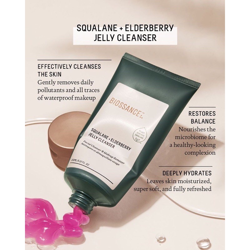Sữa rửa mặt tẩy trang dạng thạch Biossance SQUALANE + ELDERBERRY JELLY CLEANSER