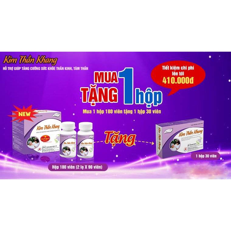 Kim Thần Khang - Hỗ trợ Mất Ngủ, Rối Loạn Lo Âu, Đau Đầu, Giúp Dưỡng Tâm, An Thần (Hộp 180 viên tặng 30v) [Chính Hãng]