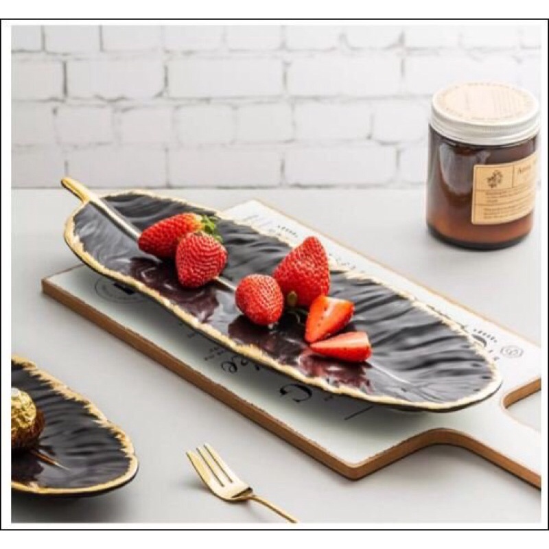 Đĩa Gốm Hình Lá YOHOLOO, Khay Đồ Trang Sức Khay Decro Viền Vàng cho Nhà Bếp, các món ăn-màu trắng