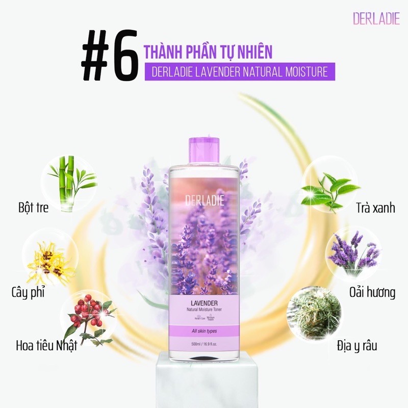 Nước Hoa Hồng Dưỡng Ẩm Giảm Mụn Derladie Lavender Natural Moisture Toner 500ml